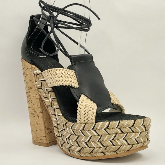 SOLD Free People Chunky Ankle Wrap Espadrille Heel - Picture 3 of 8
